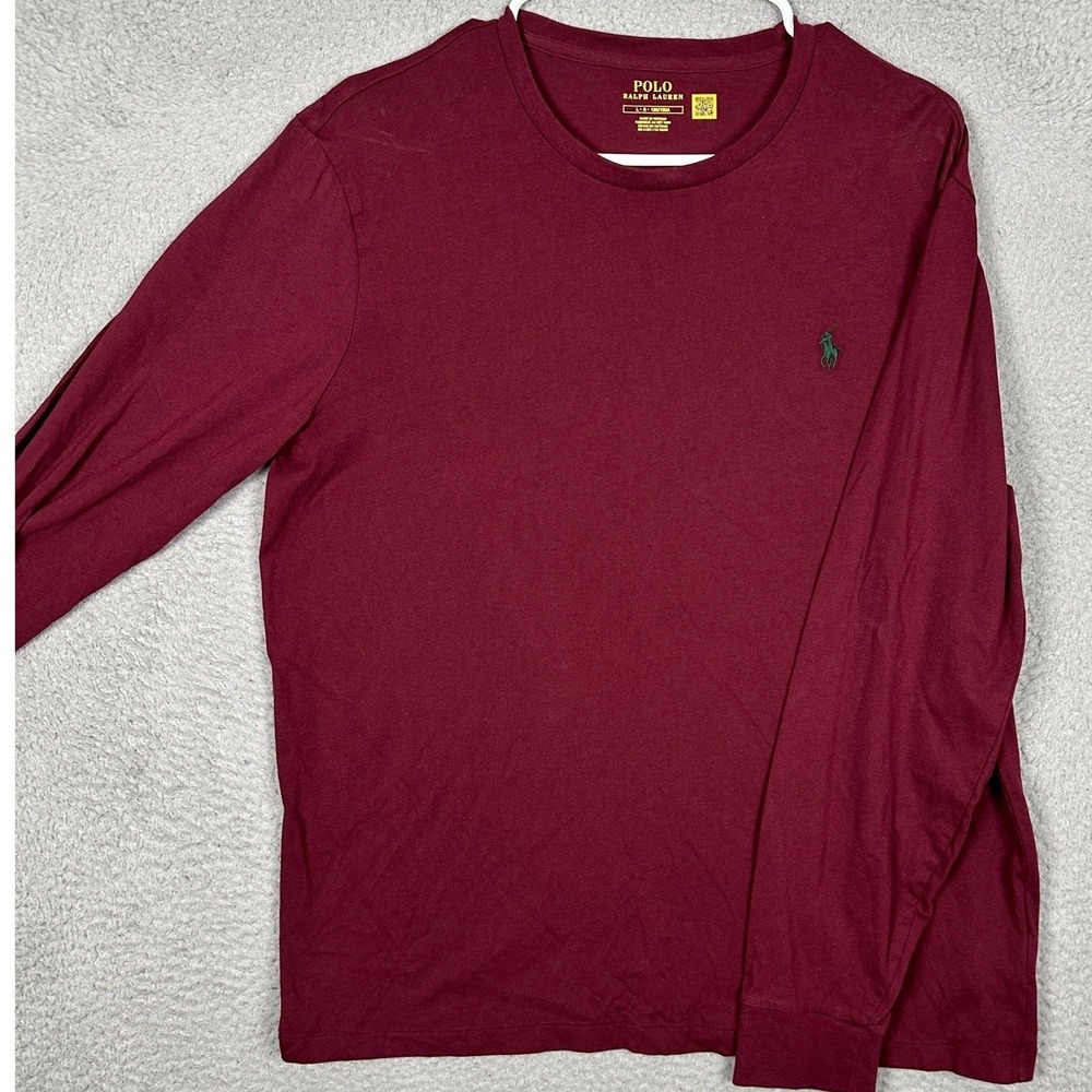 Polo Ralph Lauren T-Shirt Mens Large Burgundy Red Pony Crewneck Long Sleeve Tee